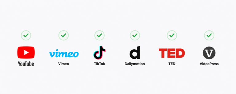 Logos of YouTube, Vimeo, TikTok, Dailymotion and other platforms supported by BLC video detection
