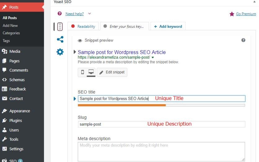 SEO plugin settings